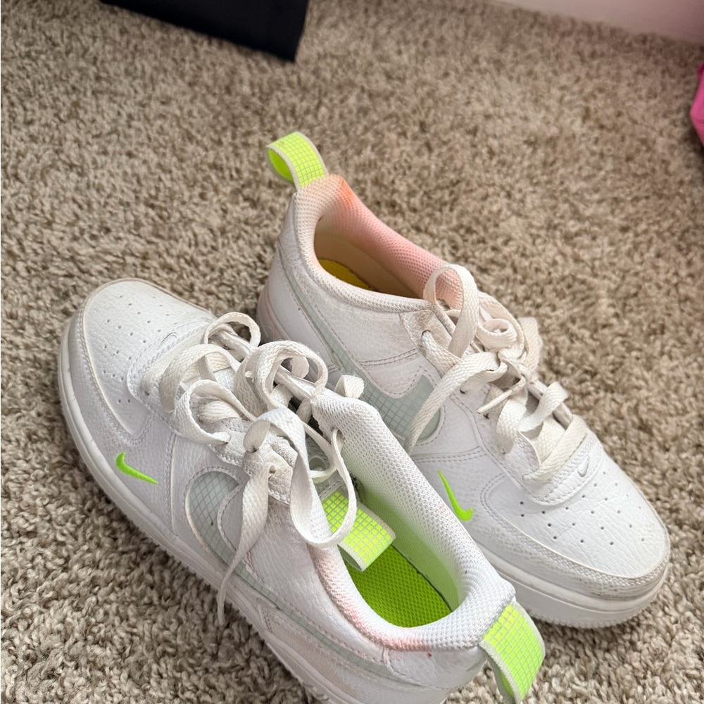 Nike Kids White Sneakers with Neon Green Accents